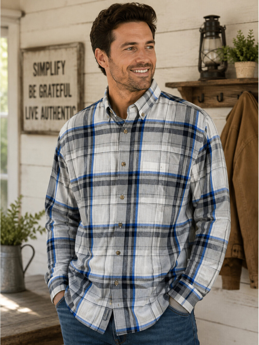 Wrangler Jeans Co Mens Large Plaid Button-Down Shirt Long Sleeve Casual Cotton